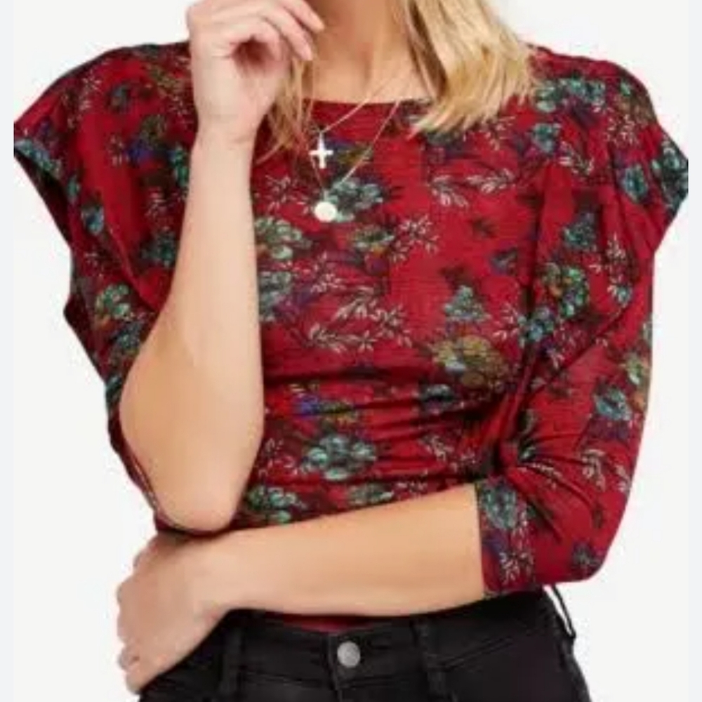 NWT Free People Dock Street Floral Ruffle Boho Shirt Blouse
